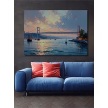 Istanbul Boğazı Köprüsü Yağlı Boya Görünümlü Dekoratif Ahşap Ev/işyeri/ofis Kare Tablo