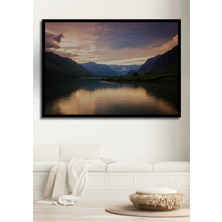 Çerçeve Görünümlü Huzurlu Göl Manzarası Yağlı Boya Görünümlü Dekoratif Ahşap Işyeri/ofis Kare Tablo