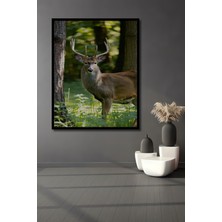 Çerçeve Görünümlü Orman Esintili Geyik Yağlı Boya Görünümlü Dekoratif Ahşap Işyeri/ofis Kare Tablo