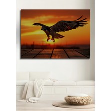 Güneş Batarken Hünerli Şahin Yağlı Boya Görünümlü Dekoratif Ahşap Ev/işyeri/ofis Kare Tablo