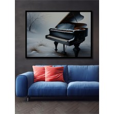 Çerçeve Görünümlü Kış Masalı Piyano Yağlı Boya Görünümlü Dekoratif Ahşap Ev/işyeri/ofis Kare Tablo
