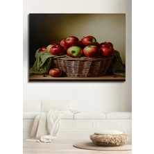 Elma Sepeti Yağlı Boya Görünümlü Dekoratif Ahşap Ev/işyeri/ofis Kare Tablo