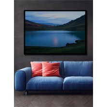 Çerçeve Görünümlü Sakin Göl Manzarası Yağlı Boya Görünümlü Dekoratif Ahşap Işyeri/ofis Kare Tablo