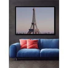 Çerçeve Görünümlü Eiffel Kulesi Pastel Boya Görünümlü Paris Manzarası Ahşap Ofis Kare Tablo