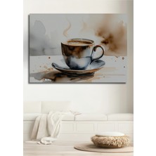 Dumanı Tüten Kahve Keyfi Sulu Boya Görünümlü Dekoratif Ahşap Ev/işyeri/ofis Kare Tablo