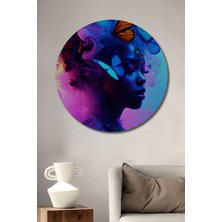 Neon Işıltılı Kelebek Dansı Yağlı Boya Görünümlü Dekoratif Ahşap Ev/işyeri/ofis Yuvarlak Tablo