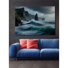 Muhteşem Fırtına Deniz Manzarası Yağlı Boya Görünümlü Dekoratif Ahşap Ev/işyeri/ofis Kare Tablo