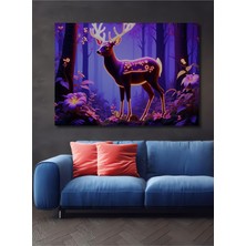 Neon Işıklı Geyik Yağlı Boya Görünümlü Dekoratif Ahşap Ev/işyeri/ofis Kare Tablo