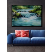 Çerçeve Görünümlü Sakin Şelale Sulu Boya Görünümlü Dekoratif Ahşap Ev/işyeri/ofis Kare Tablo