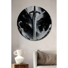 Epik Kılıç Yağlı Boya Görünümlü Dekoratif Ahşap Ev/işyeri/ofis Yuvarlak Tablo