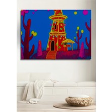 Fantastik Kule Sulu Boya Görünümlü Dekoratif Ahşap Ev/işyeri/ofis Kare Tablo