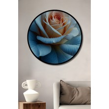 Çerçeve Görünümlü Buz Beyazı Güllü Pastel Boya Görünümlü Dekoratif Ahşap Işyeri/ofis Yuvarlak Tablo