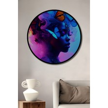 Çerçeve Görünümlü Neon Işıltılı Kelebek Dansı Yağlı Boya Görünümlü Ahşap Ofis Yuvarlak Tablo