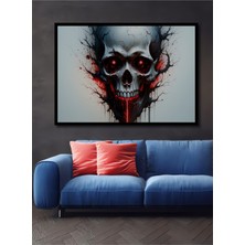 Çerçeve Görünümlü Kızıl Gözlü Kurukafa Ağaç Yağlı Boya Görünümlü Dekoratif Ahşap Ofis Kare Tablo