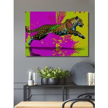 Neon Leopar Modern Sanat Yağlı Boya Görünümlü Dekoratif Ahşap Ev/işyeri/ofis Kare Tablo