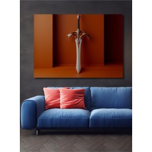 Altın Detaylı Fantastik Kılıç Dekoratif Ahşap Ev/işyeri/ofis Kare Tablo