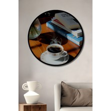 Çerçeve Görünümlü Buharlı Kahve Kitap ve Papatyalar Dekoratif Ahşap Ev/işyeri/ofis Yuvarlak Tablo