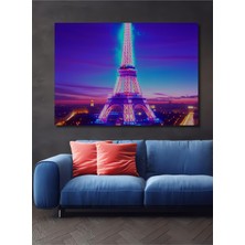 Neon Işıltılı Eyfel Kulesi Yağlı Boya Görünümlü Dekoratif Ahşap Ev/işyeri/ofis Kare Tablo