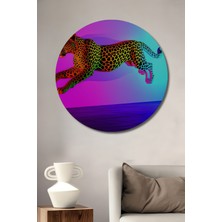 Neon Leopar Yağlı Boya Görünümlü Dekoratif Ahşap Ev/işyeri/ofis Yuvarlak Tablo