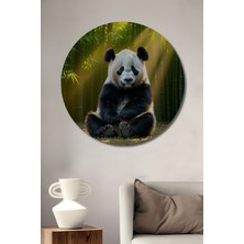 Bambu Ormanında Sevimli Panda Yağlı Boya Görünümlü Dekoratif Ahşap Ev/işyeri/ofis Yuvarlak Tablo