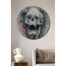 Sulu Boya Görünümlü Çiçekli Kafatası Dekoratif Ahşap Ev/işyeri/ofis Yuvarlak Tablo