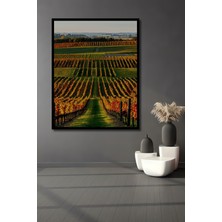 Çerçeve Görünümlü Altın Sarısı Üzüm Bağları Yağlı Boya Görünümlü Dekoratif Ahşap Ofis Kare Tablo