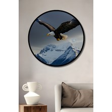 Çerçeve Görünümlü Heybetli Kartalın Dağ Uçuşu Yağlı Boya Görünümlü Ahşap Ofis Yuvarlak Tablo