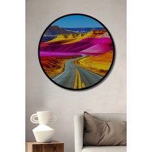 Çerçeve Görünümlü Rüya Gibi Pastel Renkli Yol Manzarası Dekoratif Ahşap Işyeri/ofis Yuvarlak Tablo