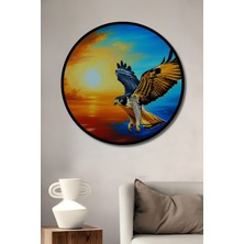 Çerçeve Görünümlü Yağlı Boya Görünümlü Şahin Kuşu Uçuşu Dekoratif Ahşap Işyeri/ofis Yuvarlak Tablo