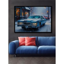 Çerçeve Görünümlü Kış Masalı Cadillac Yağlı Boya Görünümlü Dekoratif Ahşap Işyeri/ofis Kare Tablo