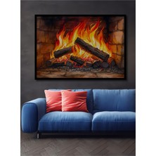 Çerçeve Görünümlü Sulu Boya Görünümlü Şömine Ateşi Dekoratif Ahşap Ev/işyeri/ofis Kare Tablo