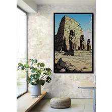 Çerçeve Görünümlü Eski Mısır Tapınağı Kara Kalem Görünümlü Dekoratif Ahşap Işyeri/ofis Kare Tablo