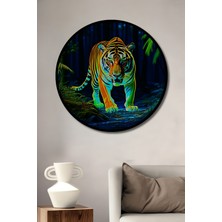 Çerçeve Görünümlü Neon Kaplan Orman Yağlı Boya Görünümlü Dekoratif Ahşap Işyeri/ofis Yuvarlak Tablo