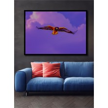 Çerçeve Görünümlü Gökyüzünde Özgürce Süzülen Şahin Yağlı Boya Görünümlü Ahşap Ofis Kare Tablo
