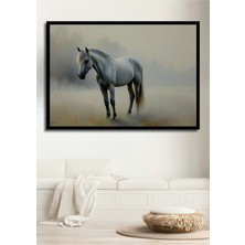 Çerçeve Görünümlü Beyaz At Yağlı Boya Görünümlü Dekoratif Ahşap Ev/işyeri/ofis Kare Tablo