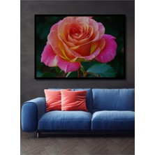 Çerçeve Görünümlü Pembe Gül Yağlı Boya Görünümlü Dekoratif Ahşap Ev/işyeri/ofis Kare Tablo