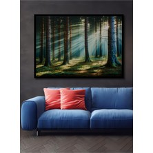 Çerçeve Görünümlü Güneş Işınları Ormanı Yağlı Boya Görünümlü Dekoratif Ahşap Işyeri/ofis Kare Tablo