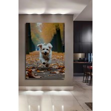 Sonbahar Neşesi Köpek Yağlı Boya Görünümlü Ev/işyeri/ofis Dekoratif Ahşap Kare Tablo