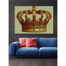 Altın Kraliyet Tacı Yağlı Boya Görünümlü Dekoratif Ahşap Ev/işyeri/ofis Kare Tablo