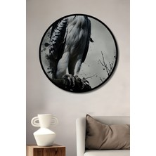 Çerçeve Görünümlü Siyah Beyaz Kartal Sulu Boya Görünümlü Dekoratif Ahşap Işyeri/ofis Yuvarlak Tablo