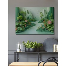 Yeşil Cennet Bahçesi Yağlı Boya Görünümlü Dekoratif Ahşap Ev/işyeri/ofis Kare Tablo