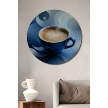 Mavi Kahve Rüyası Yağlı Boya Görünümlü Dekoratif Ahşap Ev/işyeri/ofis Yuvarlak Tablo