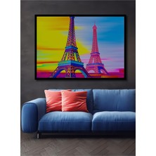 Çerçeve Görünümlü Renkli Paris Eyfel Kulesi Rüyası Yağlı Boya Görünümlü Ahşap Ofis Kare Tablo