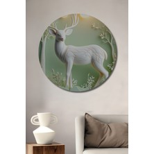 Beyaz Geyik Ormanı Pastel Boya Görünümlü Dekoratif Ahşap Ev/işyeri/ofis Yuvarlak Tablo