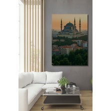 Istanbul Camii Manzaralı Yağlı Boya Görünümlü Dekoratif Ahşap Ev/işyeri/ofis Kare Tablo