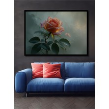 Çerçeve Görünümlü Nefes Kesen Pembe Gül Yağlı Boya Görünümlü Dekoratif Ahşap Işyeri/ofis Kare Tablo