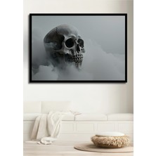 Çerçeve Görünümlü Duman Içindeki Kurukafa Yağlı Boya Görünümlü Dekoratif Ahşap Ofis Kare Tablo