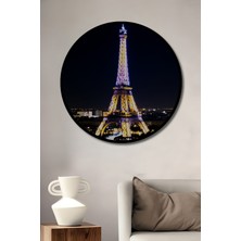 Çerçeve Görünümlü Eiffel Kulesi Rüya Şehri Yağlı Boya Görünümlü Dekoratif Ahşap Ofis Yuvarlak Tablo