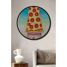 Çerçeve Görünümlü Gökyüzünde Yükselen Pizza Kulesi Yağlı Boya Görünümlü Ahşap Ofis Yuvarlak Tablo