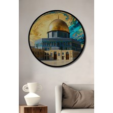 Çerçeve Görünümlü Kudüs Kubbet Üs Sahra Yağlı Boya Görünümlü Dekoratif Ahşap Ofis Yuvarlak Tablo